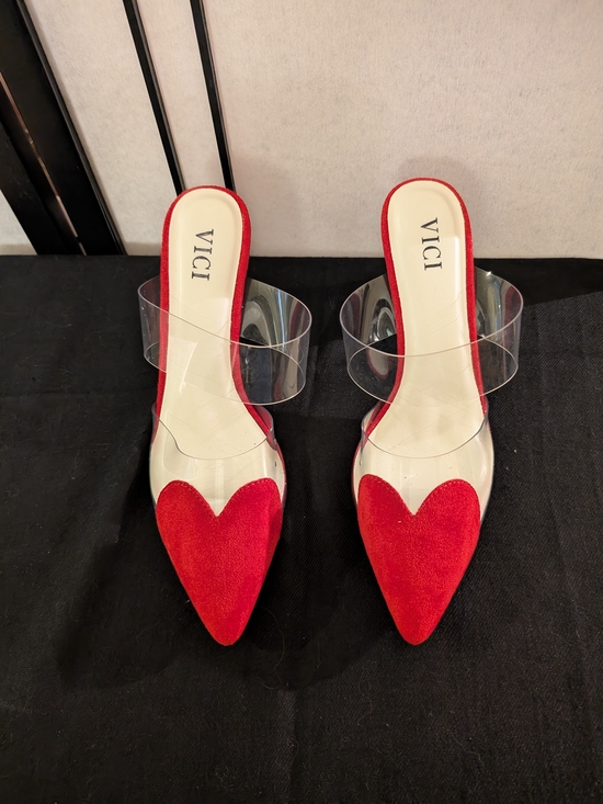 Vici Shoes - VICI Red Heart-Detail Clear Strap Mules